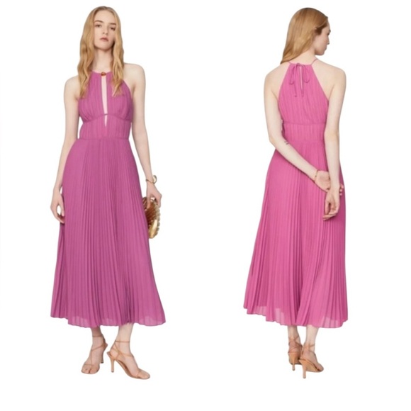 Jonathan Simkai Carli Pink Pleated Midi Dress - Picture 1 of 10